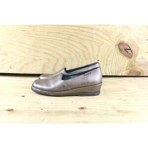 Mephisto Shoes Womens Sz 7 Air Jet Metallic Brown Leather Wedge Slip Ons